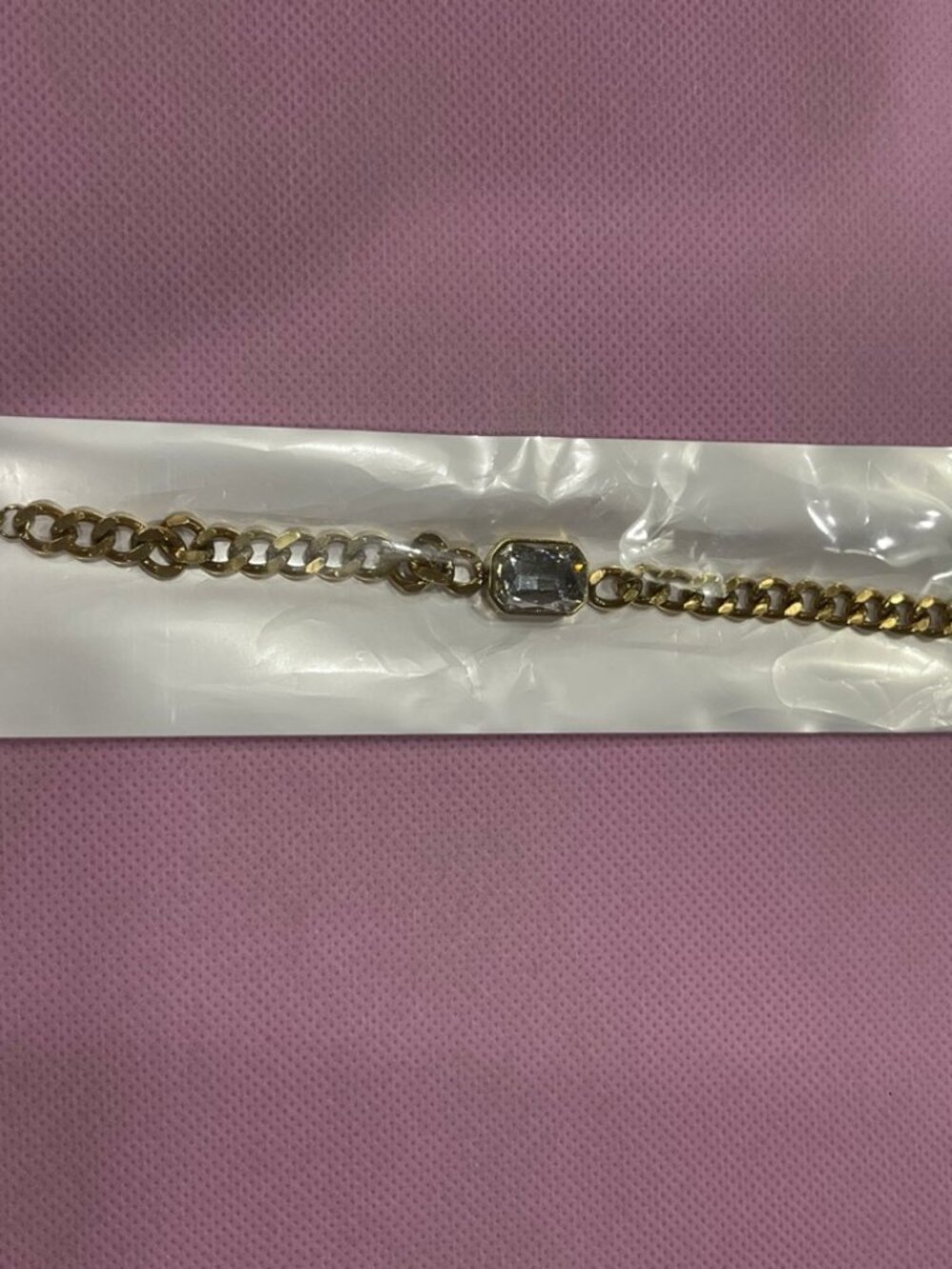 Gold Curb Chain Emerald Cut Stone Bracelet Stainless Steel Waterproof LFB-0008
